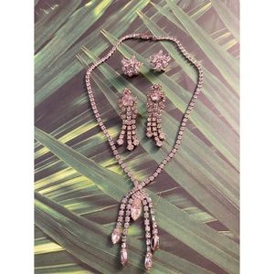 Rhinestone Set of 2 Pairs of Earrings and Necklace